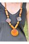 Bamboo Wooden Beaded Plaid Women's Necklace 38 cm - 2