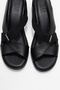 Crina Black Genuine Leather Elastic Women's Thick Heeled Sandals - 2