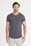 Men's Dirty Collar Oval Cut Basic T-Shirt