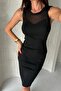 Collar Tulle Detailed Patterned Knitwear Dress - 5