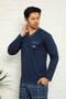 Indigo Plaid Long Sleeve Men's Pajama Set 1167Uy - 2