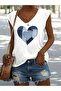 Women's Heart Printed V-Neck Loose Oversize T-Shirt