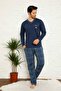 Indigo Plaid Long Sleeve Men's Pajama Set 1167Uy - 3