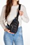 Linen Fabric Zippered Chest and Shoulder Bag with USB Headphone Output (16X22Cm) - Black - Blue