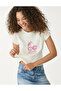 Women's White Crop T-Shirt - Lucky Is a Mindset Cherry Printed - 3