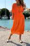 Italian Orange Boat Neck Short Sleeve Double Layer Mesh Detail Linen Loose Woven Dress 115 60 - 3