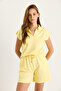 Women's Lemon Yellow Polo Collar Top with Short Shorts Modal Basic Bottom-Top Set 1325 60283470 - 3