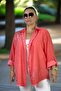 Front Buttoned Sequence Embroidered Folding Sleeve Flame Linen Extra Large Size Shirt - 2