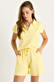 Women's Lemon Yellow Polo Collar Top with Short Shorts Modal Basic Bottom-Top Set 1325 60283470