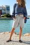 Gray Pocket Washed Belted Double Leg Cotton Casual Woven Shorts 30 45