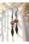 Rodonite Natural Stone Earrings 8mm – Dark Copper Zamak Plated Geometric Bohemian Earrings with Hooks 5,5cm |   Handmade - 3