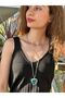 Blue Glass Stone Long Women's Necklace 40 cm
