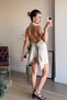 Stone Color Silver Button Back Low-Cut Blouse Shorts Set - 4