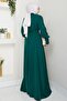 Balloon Sleeve Plain Model Emerald Green Dress - 4