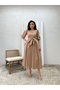 Milk Coffee Big Bow Square Collar Flared Poplin Dress - 3