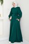 Balloon Sleeve Plain Model Emerald Green Dress - 2