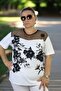 Tulle Detail Gumpworked Stone Circle Necklace Large Size Bluz Black - 5