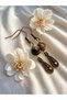 Rodonite Natural Stone Hook Earrings 5cm - Bohemian Geometric Zamak Decorated Dark Copper Color