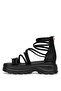 B119 Women's Genuine Leather Flat Sandals Black - 3