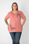 Printed Slit Cotton Women's V-Neck Plus Size T-Shirt