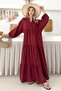 Bat Sleeve Button Detailed Muslin Casual Dress Bordo 9330-E - 2