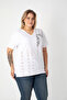 Printed Slit Cotton Women's V-Neck Plus Size T-Shirt - 5