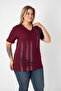 Printed Slit Cotton Women's V-Neck Plus Size T-Shirt - 5