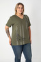 Printed Slit Cotton Women's V-Neck Plus Size T-Shirt - 5