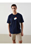 Nevavm Men's T-Shirt with Oval Collar and Printed Design
