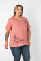 Printed Slit Cotton Women's V-Neck Plus Size T-Shirt - 5