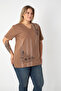 Printed Slit Cotton Women's V-Neck Plus Size T-Shirt - 4