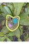 12X10 cm Iron-On Embossed Floral Stone Pocket Badge Yellow - 3