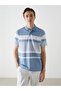 Polo Collar Striped Mercerized Look Men's T-Shirt (S5)