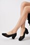Persev Guipure Embroidered Mesh Women's Heeled Shoes Black Satin - 4