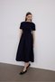 Women's Maxi Length Stretchy Knitted Top Poplin Skirt Chic Navy Blue Dress Short Sleeve / Sevde Ugur - 4