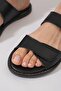 Rencas Double Tape Velcro Women's Genuine Leather Slippers Black Skin - 4