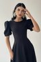Women's Black Balloon Sleeve Flared Midi Dress - 3