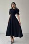 Women's Black Balloon Sleeve Flared Midi Dress