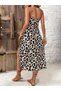 Women's Leopard Print Slit Strap Leopard Print Midi Single Jersey Dress - 4