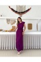 Women's Plum Pleated Tie-Detail Dress - 3