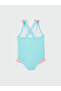 Blue U-Neck Printed Girls' Swimsuit - 2