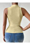 Yellow Embroidery Pattern Crew Neck Sleeveless Side Shirring Crop, Yellow Embroidery Pattern Sleeveless Shirring Blouse Top - 6