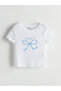 Crew Neck Bow Printed Girl's Crop T-Shirts5Be46Z4 - 3