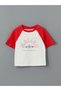 Alita City Lcw Kids Red Oval Collar California Printed Girls' Crop T-Shirt with a Difference in Color - 3