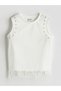 Lcw Kids Ecru Crew Neck Tassel Detailed Girls Crop Tank Top