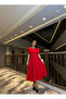 - Red Balloon Sleeve Midi Length Dress