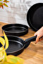 Set of 3 Plug-In Granite Pans with Handles - 28 Cm, 30 Cm, 32 cm Ergonomic & Space-Saving Design - 3