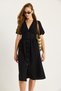 Women's Black V-Neck Waist Detailed Buttoned Short Sleeve Viscose Linen Dress 5260 60281100 - 4
