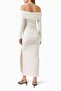 Modal Silk Off-The-Shoulder Dress, Elegant and Stretchy Silhouette Cream - 3