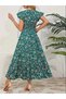 New Season Women's Short Sleeve Double Breasted Collar Elastic Waist Floral Pattern Dress - 4